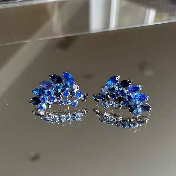 Signed Sherman Rhinestone Earrings - Picture 1 of 3